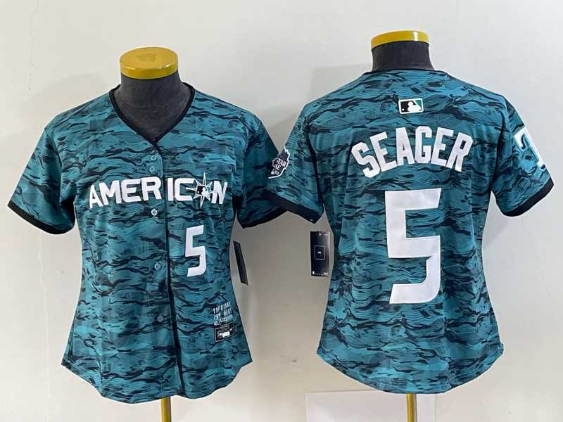 Womens Texas Rangers #5 Corey Seager Number Teal 2023 All Star Stitched Baseball Jersey